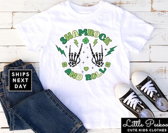 Shamrock and Roll Toddler Shirt, Cool Retro St. Patrick's Natural Baby Onesie®, Kids Saint Patrick's Day T-shirt or Raglan Tee