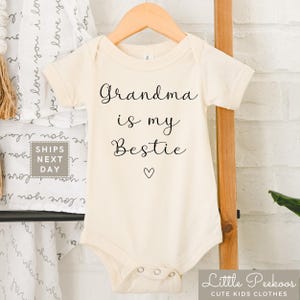 Grandma Is My Bestie Baby Onesie® - Minimalist Grandma&#39;s Bestie Baby Bodysuit - Cute Baby Shower Gift - New Baby Announcement - Grandma Gift