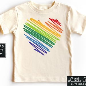 Rainbow Heart Natural Toddler Shirt, Cute Pride Baby Onesie®, Pride Month Kids T-shirt or Raglan Tee