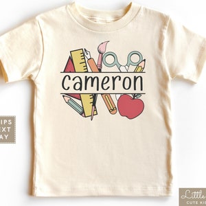 Personalized Back to School Shirt for Kids, Cute School Supply Collage Tshirt, Custom Name Monogram Raglan