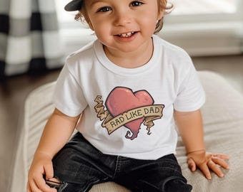 Tattoo Heart Rad Like Dad Toddler Shirt, Kids T-shirt for Father's Day, Retro Father's Day Natural Infant Tshirt, Rad Kid Father's Day Tee