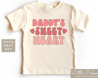 Retro Daddy&#39;s Sweet Heart Kids Shirt, Daddy&#39;s Sweet Heart Natural Baby Onesie®, Cute Toddler Valentine&#39;s Day T-shirt or Raglan Tee