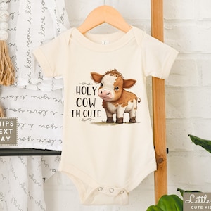 Holy Cow I&#39;m Cute Onesie®, Funny Cow Natural Toddler Zoo Shirt, Cute Zoo Kids Shirt, Adorable Cow Baby Shower Gift, Farm Baby Announcement