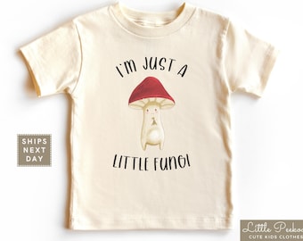 Funny Mushroom Toddler Shirt, Just A Little Fungi Pun Natural Kids Shirt, Cute Mushroom Forger Kids Raglan
