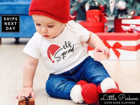Elf Squad Christmas Baby Onesie Santa s Little Elf Natural Toddler Shirt Christmas Elves Kids Holiday T shirt or Raglan Draft Etsy