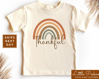 Thankful Rainbow Toddler Shirt, Cute Thanksgiving Toddler T-shirt, Funny Autumn Infant Bodysuit, Cute Boys Fall Natural Onesie®