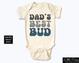 Dad's Best Bud Baby Onesie®, Retro Father's Day Kids Shirt, Boy's Natural Toddler T-shirt, Cute New Daddy Gift, Dad Baby Announcement