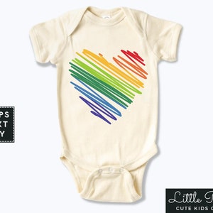 Rainbow Heart Natural Baby Onesie®, Cute Pride Toddler Shirt, Pride Month Kids T-shirt or Raglan Tee