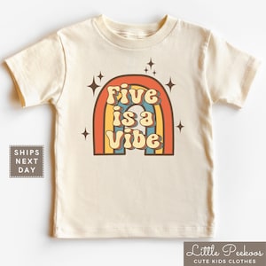 Retro Fifth Birthday Toddler Shirt - Five Is A Vibe Natural Birthday Kids Shirt - 5th Birthday Gift - Colorful Birthday Party Tee