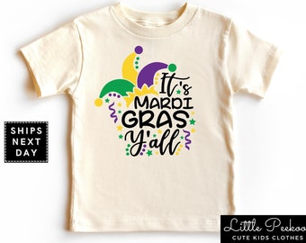 It's Mardi Gras Y'all Natural Toddler Shirt, Cute New Orleans Baby Onesie®, Kids Mardi Gras Festival T-shirt or Raglan Tee