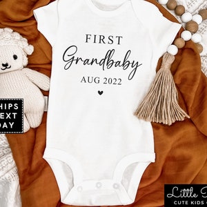 First Grandbaby Baby Onesie®, Minimalist Baby Announcement Bodysuit, Custom Due Date New Baby Onesie®