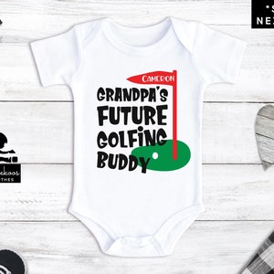 Personalized Name Grandpa&#39;s Future Golfing Buddy Onesie®,  Cute Father&#39;s Day Baby Reveal Bodysuit for Grandfather, New Grandad Gift