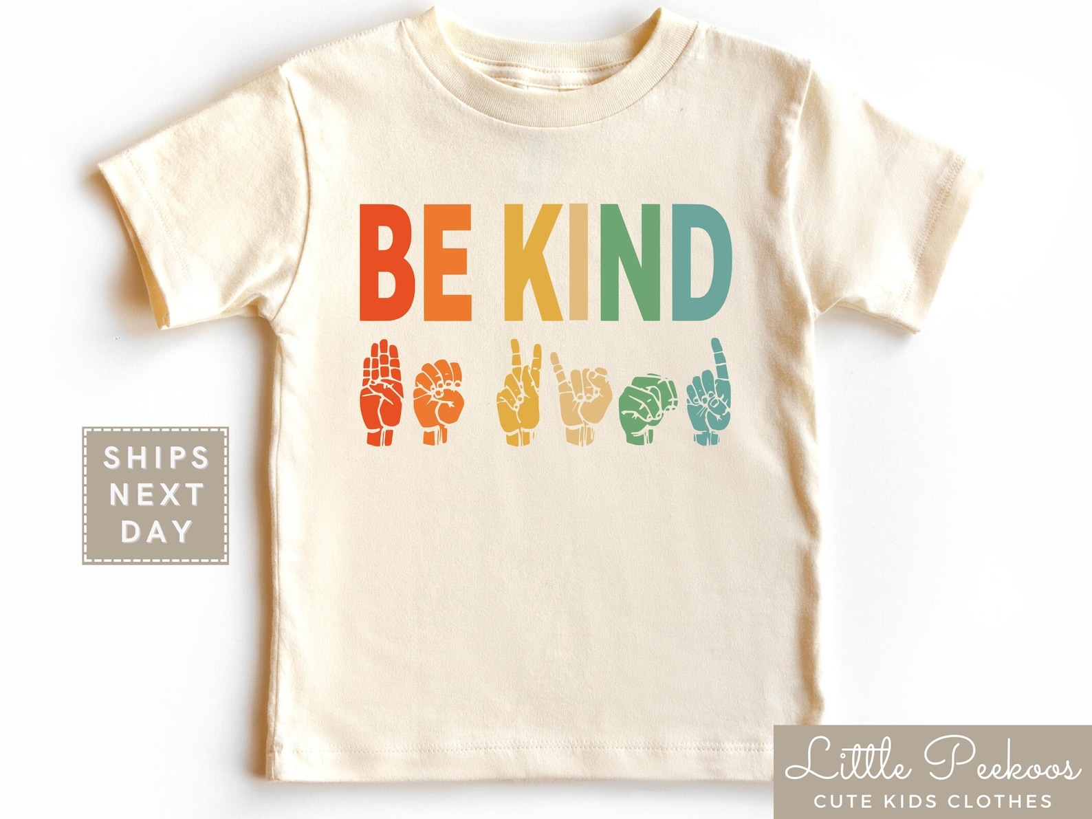 Natervark Sign Be Kind Rainbow Natural Toddler Shirt, Sign Language Baby Onesie®, ASL ...