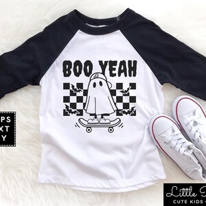 BOO YEAH Toddler Shirt, Halloween Retro Kids Shirt, Funny Ghost Natural ...