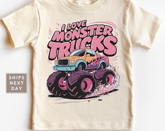 I Love Monster Trucks Toddler Tee, Gender Neutral Monster Truck Kids T-shirt, Matching Truck Theme Birthday Shirts, Truck Lover Youth Shirt