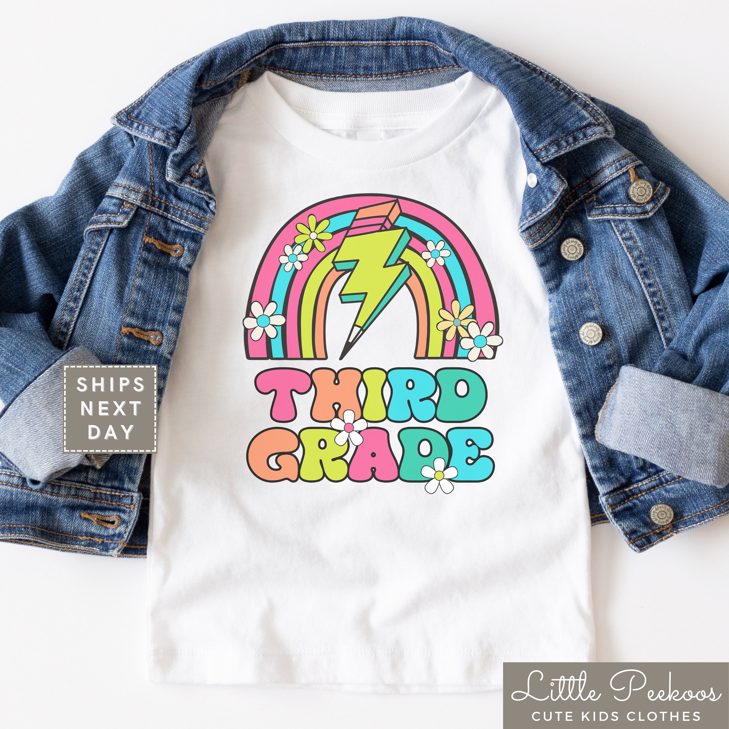 Third Grade Kids Shirt - 3rd Grade Girls Shirt - First Day of Third Grade Tee - Back To School Kids Tee - Retro Pencil Lighting Bolt