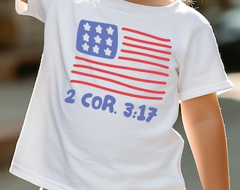 Christian 4th Of July Toddler Shirt - Retro American Flag Kids Shirt - 4th of July Bible Verse Infant Tee - 2 Corinthians 3 17 Baby Onesie®