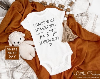 I Can't Wait To Meet You Tia & Tio Baby Onesie®, Minimalist Baby Announcement Bodysuit, Custom Due Date New Baby Onesie®