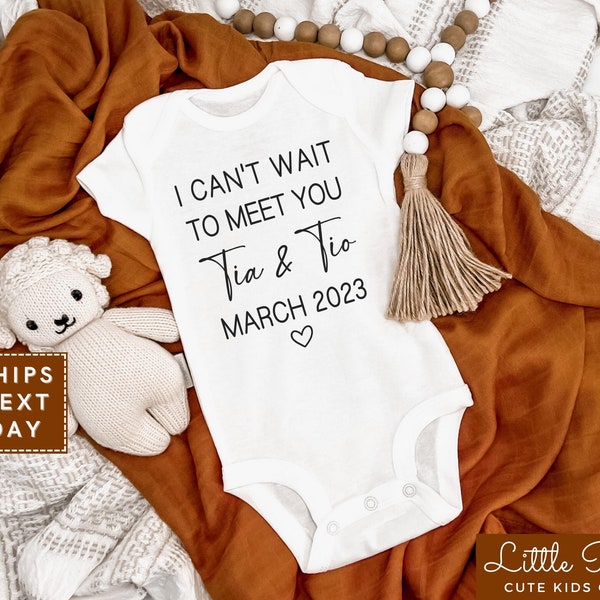 I Can't Wait To Meet You Tia & Tio Baby Onesie®, Minimalist Baby Announcement Bodysuit, Custom Due Date New Baby Onesie®