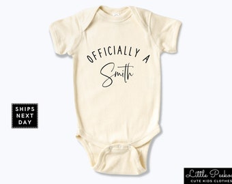 Personalized New Baby Arrival Onesie®, Custom Name Minimalist Adoption Day Gift Toddler Raglan, Officially Adopted Natural Kids Shirt