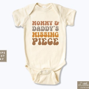 Mommy and Daddy&#39;s Missing Piece Retro Baby Onesie®, Retro Adoption Day Natural Toddler Shirt, Baby Announcement