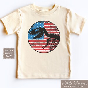 Patriotic Natural Toddler Shirt  - Fourth of July Cool Dinosaur T-shirt - Distressed American Flag Infant Tee - 4th of July Gift for Kids