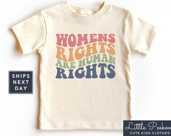 Women's Rights Are Human Rights Natural Toddler Shirt, Wavy Retro Equal Rights Baby Onesie®, Feminism Kids T-shirt or Raglan Tee