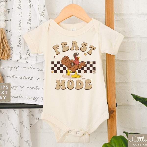 Retro Feast Mode Natural Onesie®, Cute Football Turkey Baby Bodysuit, Funny Football Thanksgiving Toddler T-shirt