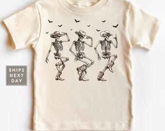 Western Halloween Kids Shirt - Cowboy Skeleton Toddler Shirt - Funny Dancing Skeletons Kids T-Shirt - Trick or Treat Bag