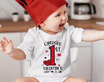 Personalized Name 1st Valentine&#39;s Baby Shirt, Custom Name First Valentine&#39;s Day Baby Onesie®, Cute 1st Valentine Natural Infant T-shirt