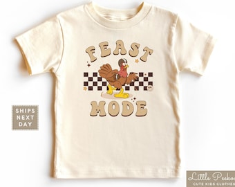 Retro Feast Mode Toddler Shirt, Cute Football Turkey Baby Tee, Funny Football Thanksgiving Kids T-shirt