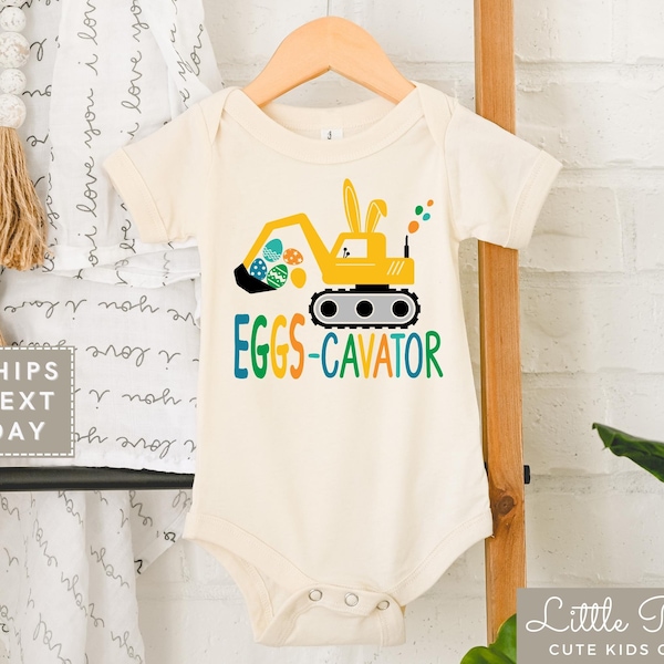 Eggs-Cavator Natural Baby Onesie®, Cute Easter Excavator Toddler Shirt, Easter Egg Kids T-shirt or Raglan Tee