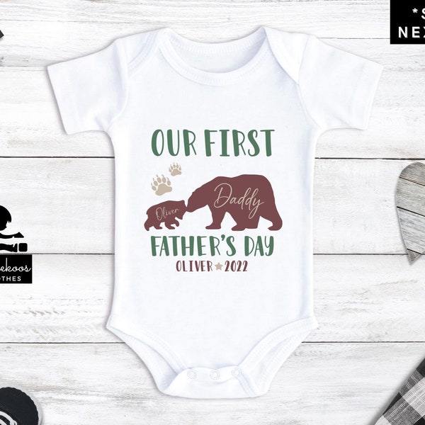 Personalized Our First Father's Day Onesie®, Cute Baby and Papa Bear First Father's Day Bodysuit or Baby T-Shirt, New Father Onesie®