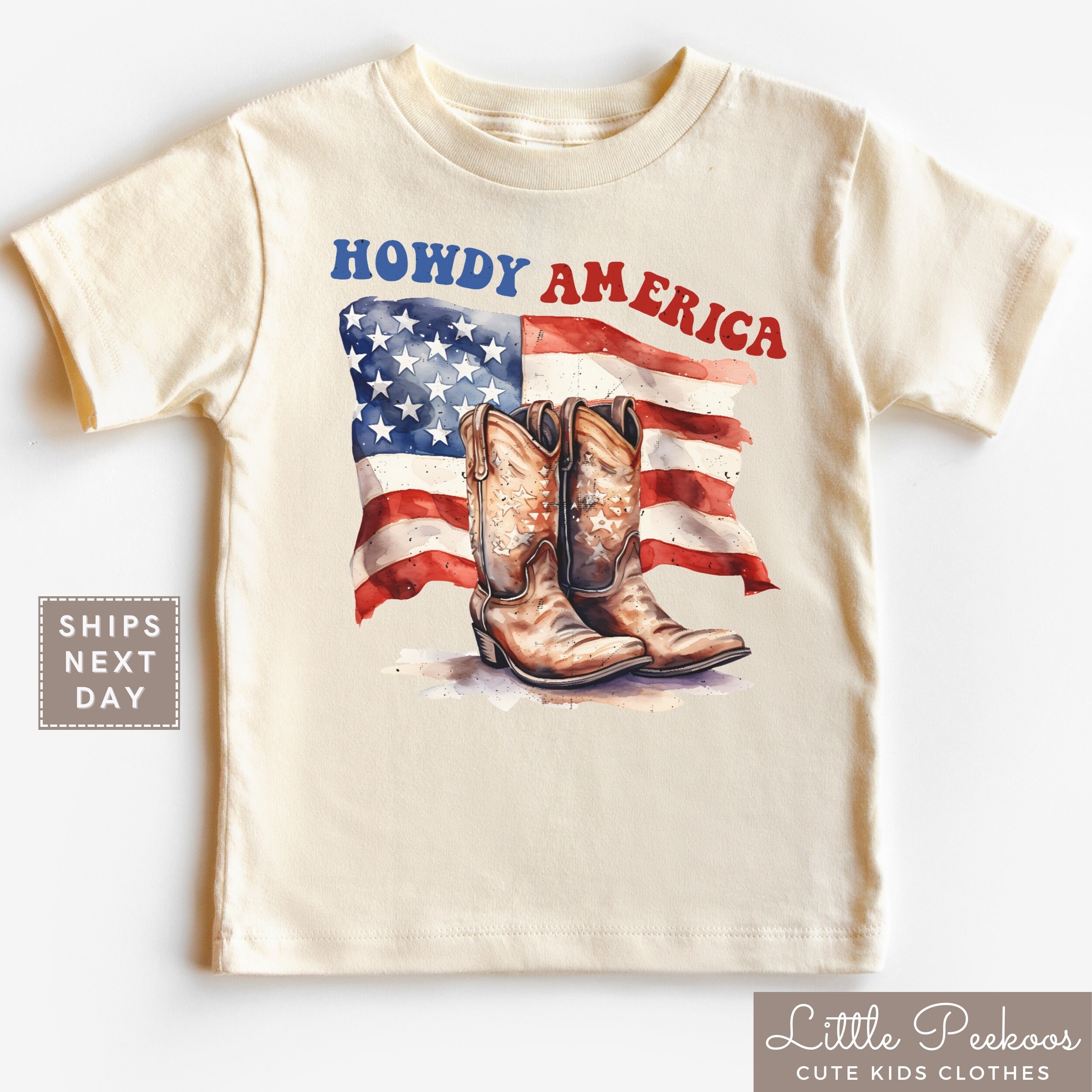 4th of July Western Toddler Shirt - Patriotic American Flag Kids Tee - Howdy America Infant T-shirt - All American Cowboy Baby Onesie®