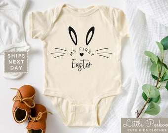 My First Easter Natural Baby Onesie®, Bunny Face 1st Easter Baby Tee, Cute Baby Bunny Infant T-shirt