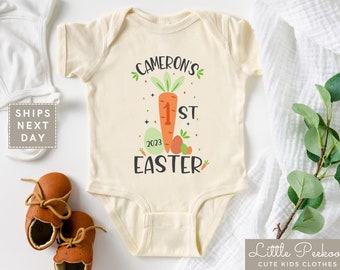 Personalized 1st Easter Natural Baby Onesie®, Cute Easter Carrot Infant Shirt, 2024 Custom First Easter Baby Tee