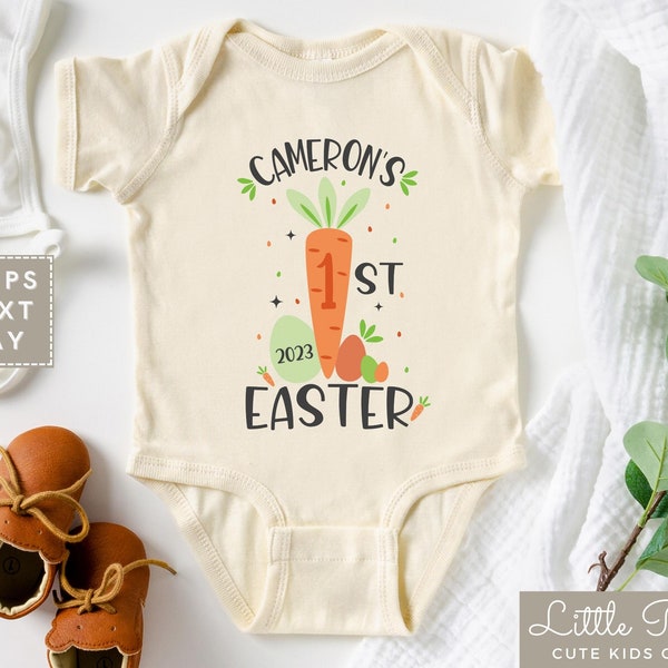 Personalized 1st Easter Natural Baby Onesie®, Cute Easter Carrot Infant Shirt, 2024 Custom First Easter Baby Tee