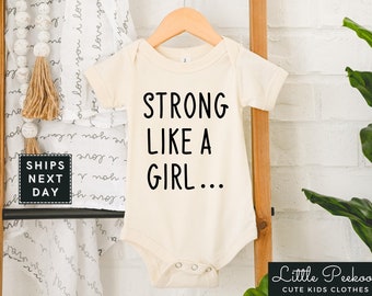 Strong Like A Girl Natural Baby Onesie®, Minimalist Girl Power Toddler Shirt, Feminism Kids T-shirt or Raglan Tee