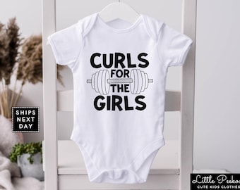 Curls for the Girls Baby Onesie®, Funny Toddler Workout Shirt, Cute Dumbbells Kids T-shirt , Gym Trip Trendy Baby Tee