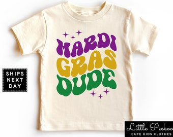 Mardi Gras Dude Natural Toddler Shirt, Cute Retro New Orleans Baby Onesie®, Kids Mardi Gras Festival T-shirt or Raglan Tee