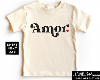 Amor Kids Valentine's Shirt, "Amor" Natural Baby Onesie®, Cute Toddler Valentine Neutral T-shirt or Raglan Tee, Spanish Word for Love Tee