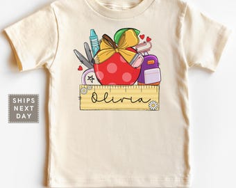 Girls Back to School Kids Shirt - Personalized First Day of School Shirt - Retro Girls Toddler T-shirt - Custom Name Kids Tee