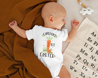 Personalized 1st Easter Baby Onesie®, Cute Easter Carrot Natural Infant Shirt, 2024 Custom First Easter Baby Tee