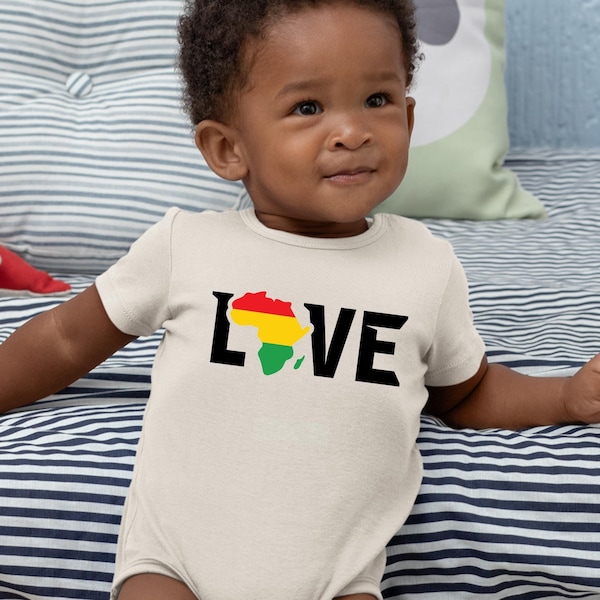 Love Africa Natural Baby Onesie®, Black History Month Toddler Shirt, Kids African Flag T-shirt or Raglan Tee