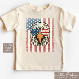 Patriotic Natural Toddler Shirt  - Fourth of July Cool Eagle T-shirt - Distressed American Flag Infant Tee - 4th of July Gift for Kids