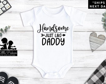 Handsome Just Like Daddy Onesie®,  Cute Father's Day Handsome Baby Boy Bodysuit T-Shirt or Raglan, Boys Fathers Day Tee