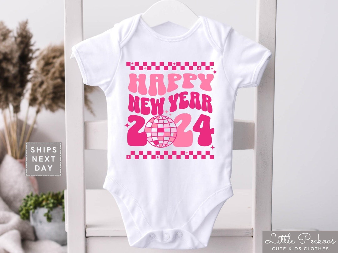 Happy New Year Baby Onesie 2024 Natural Toddler Tee Pink Retro Disco Ball Infant Bodysuit Etsy Canada