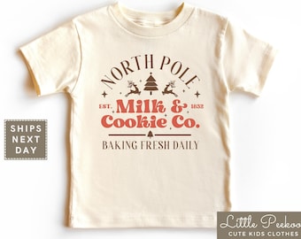 North Pole Milk & Cookie Co Vintage Toddler Shirt, Cute North Pole Retro Natural Onesie®, Christmas Cookies Kids T-shirt or Raglan Tee