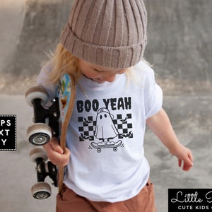BOO YEAH Toddler Shirt, Halloween Retro Kids Shirt, Funny Ghost Natural ...
