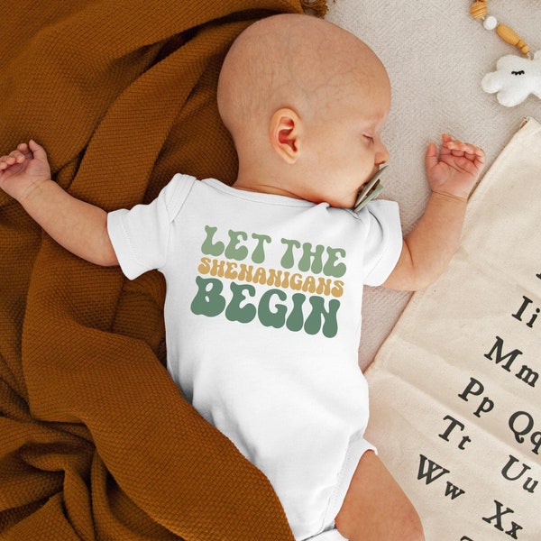 Let The Shenanigans Begin Baby Onesie®, Funny Retro St. Patrick's Natural Toddler Shirt, Kids Saint Patrick's Day T-shirt or Raglan Tee